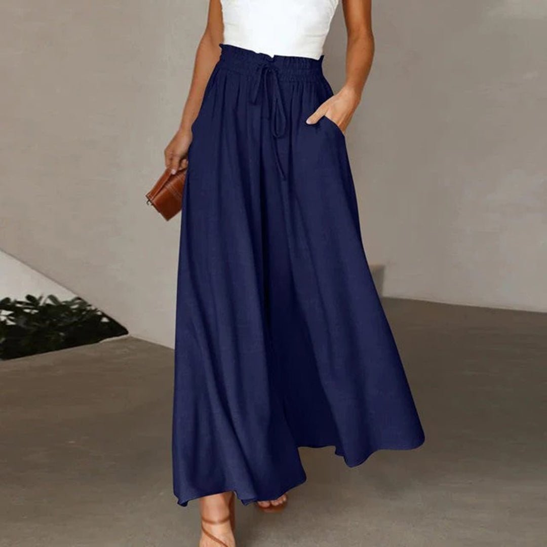 Women's Linen Pants Relaxed Silhouette Adjustable Waist in Dark Blue