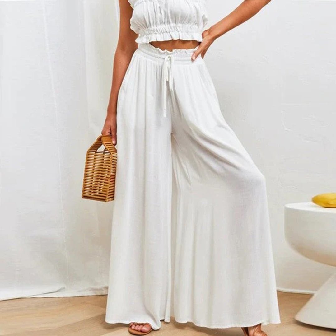 Women's Linen Pants Relaxed Silhouette Adjustable Waist in White