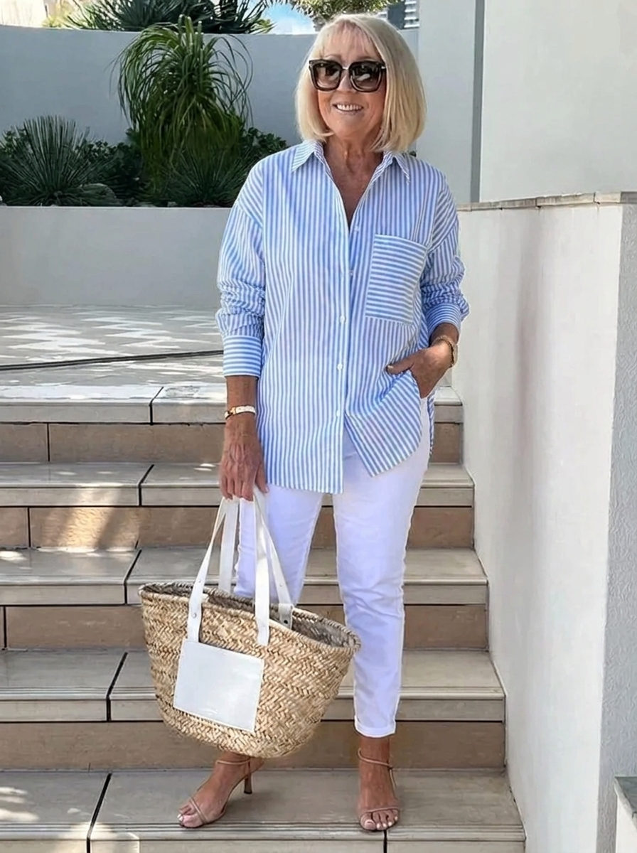 Women's Linen Shirt for Casual Wear in Marineblau (Fast ausverkauft)