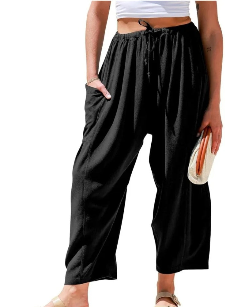Women's Linen Wide Pants for Summer in Black