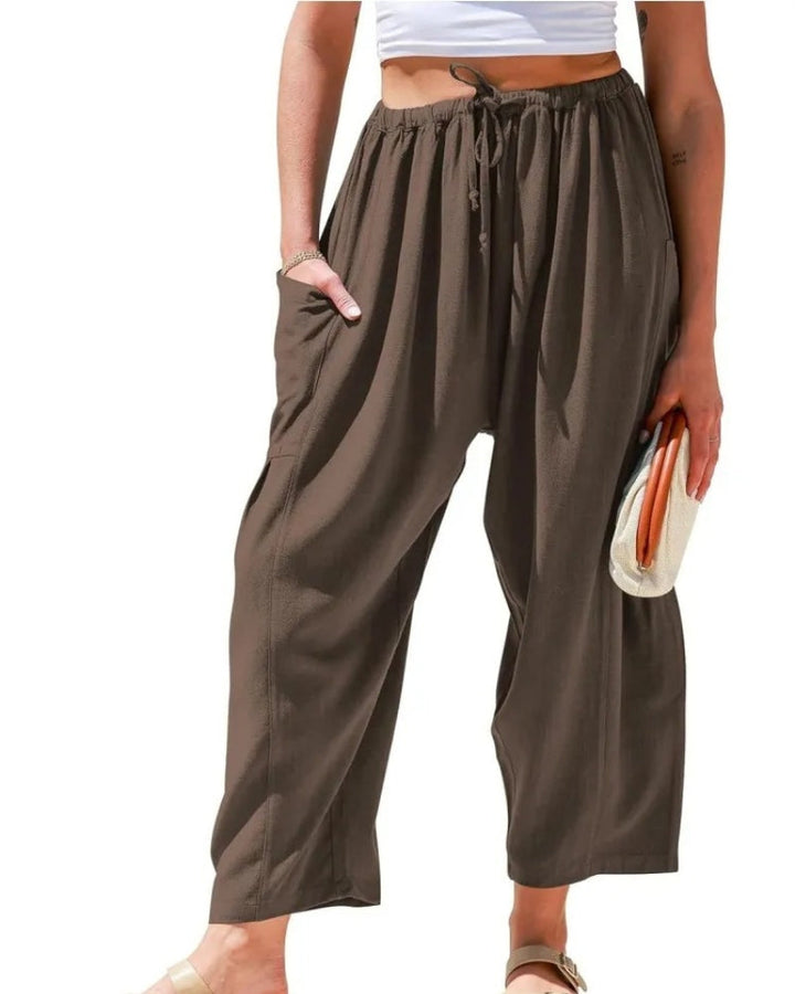 Women's Linen Wide Pants for Summer in Dunkelkaffee