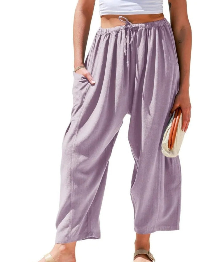 Women's Linen Wide Pants for Summer in Light Purple