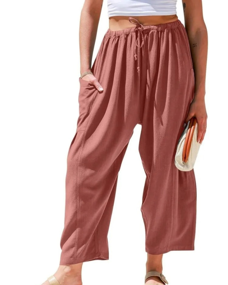 Women's Linen Wide Pants for Summer in Staubiges Rosé