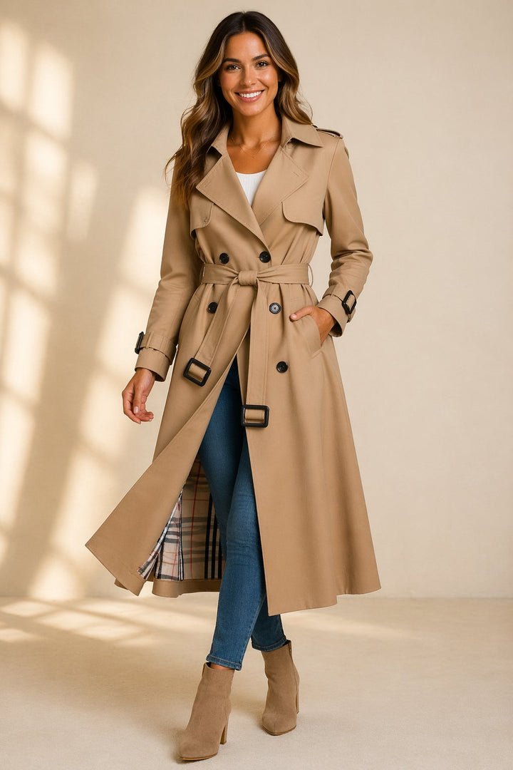 Women's Long Belted Trenchcoat in Beige