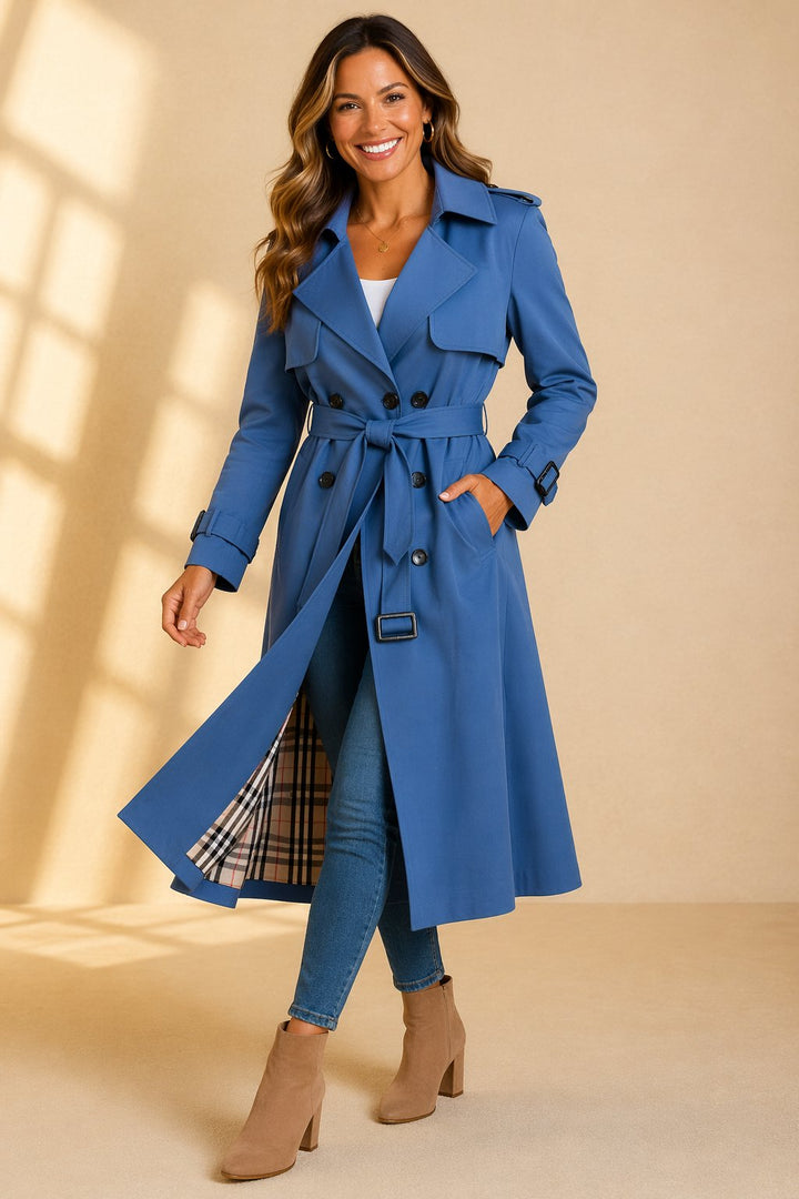Women's Long Belted Trenchcoat in Blue