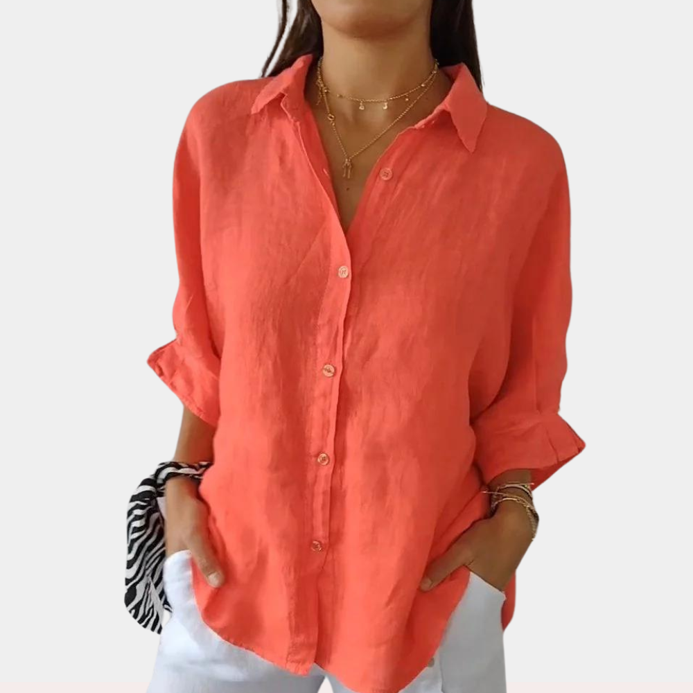 Women's Long-Sleeve Linen Blouse in Orange