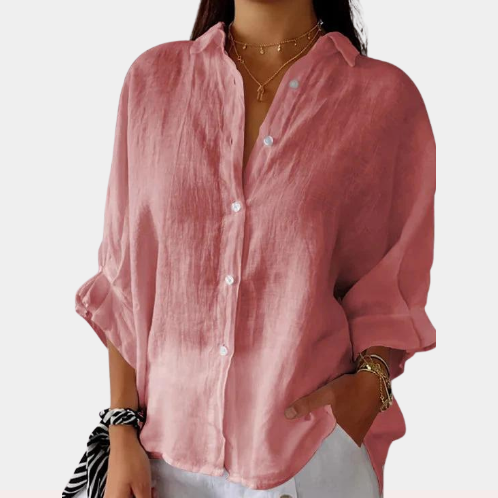 Women's Long-Sleeve Linen Blouse in Pink