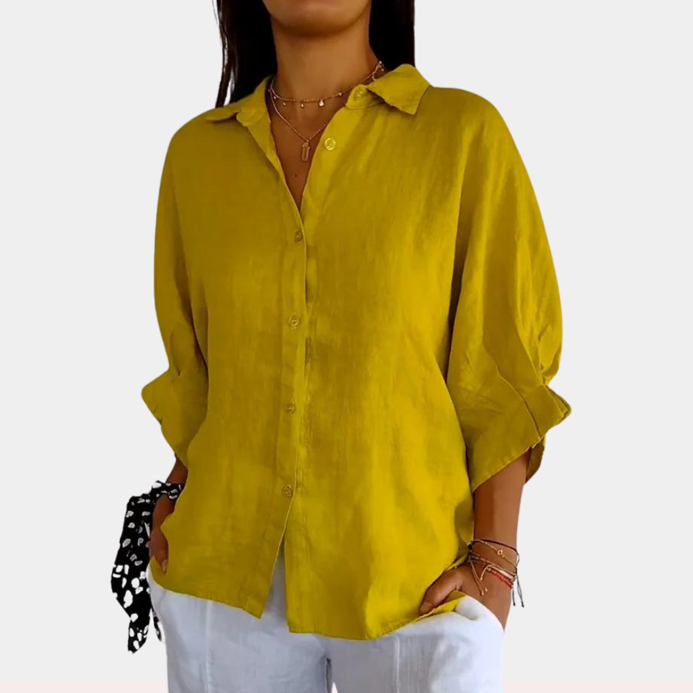 Women's Long-Sleeve Linen Blouse in Yellow