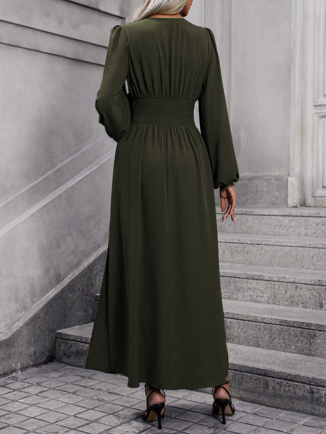 Women's Long Sleeve Midi Cocktail Dress with Slit (4)