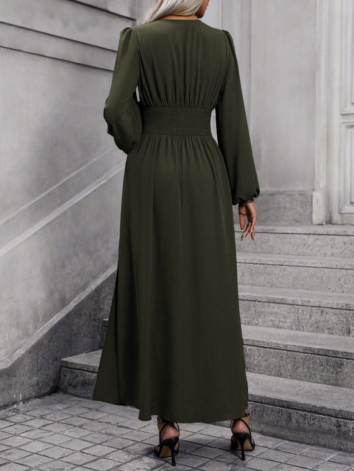 Women's Long Sleeve Midi Cocktail Dress with Slit (4)
