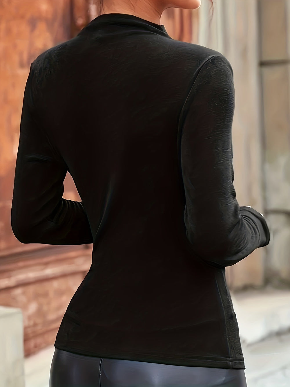 Women's Long Sleeve Mock Neck Ruched Top (2)