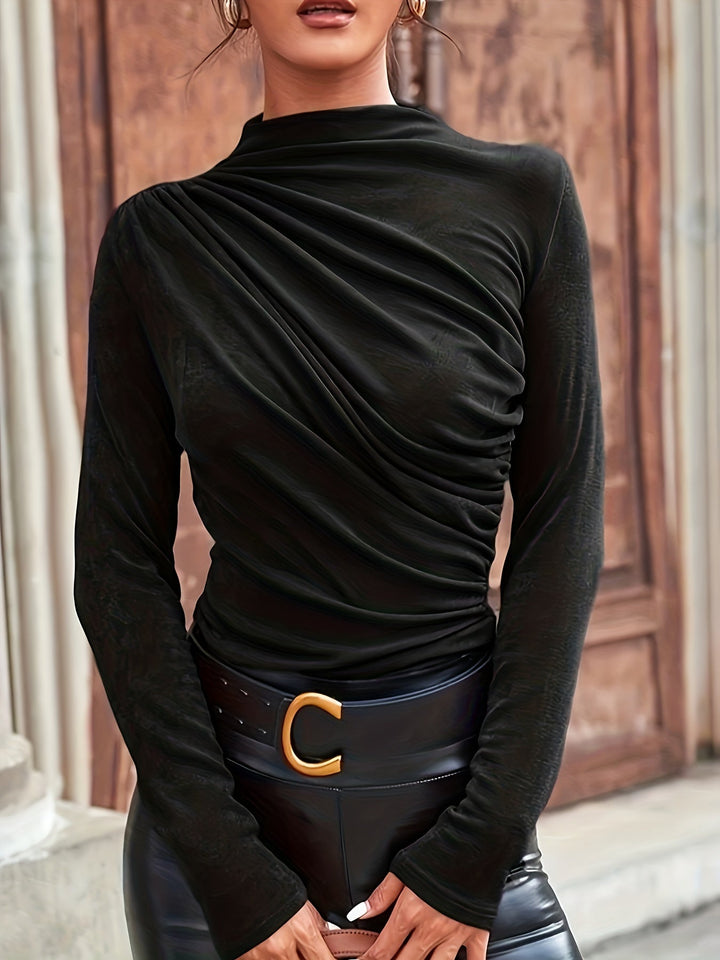 Women's Long Sleeve Mock Neck Ruched Top (3)