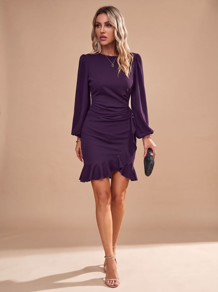 Women's Long-Sleeve Ruffle-Hem Mini Cocktail Dress (7)