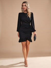Zoey | Women's Long-Sleeve Ruffle-Hem Mini Cocktail Dress