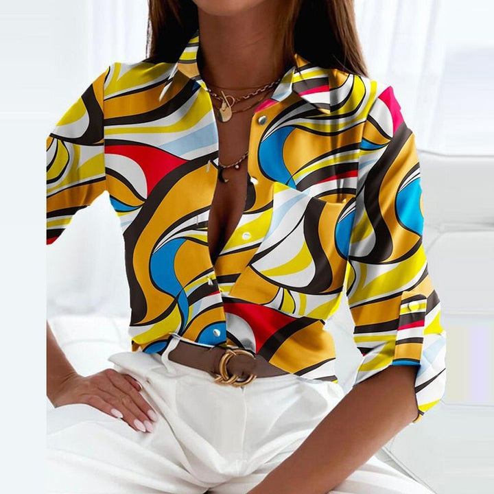 Women's Longsleeve Blouse with Collar in Gelbes Labyrinth
