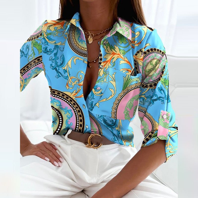 Women's Longsleeve Blouse with Collar in Light Blue