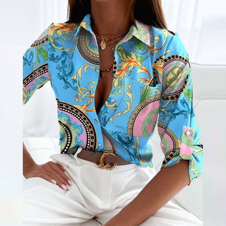 Women's Longsleeve Blouse with Collar in Light Blue