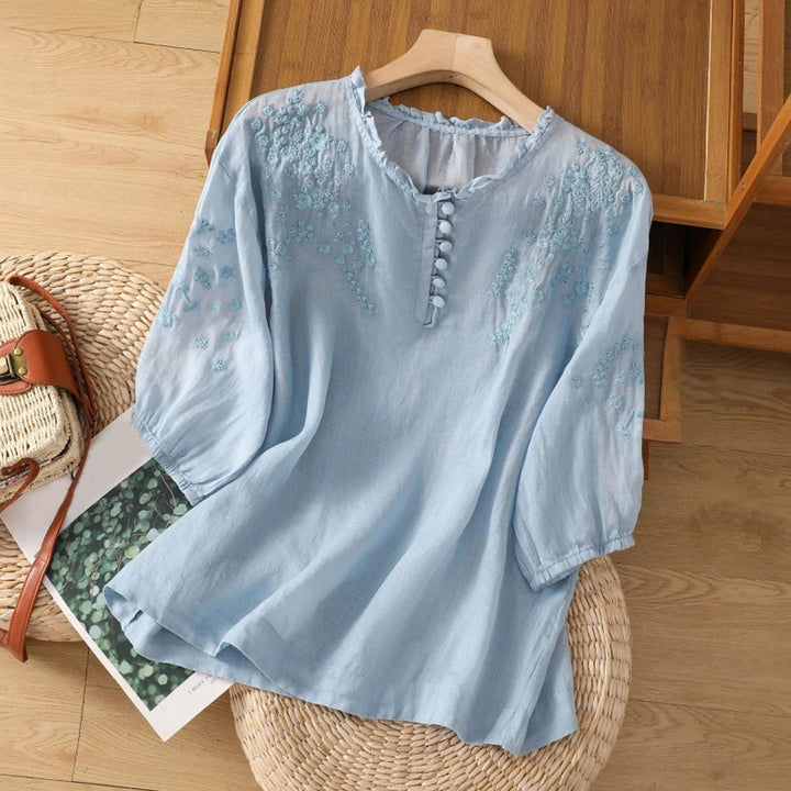 Women's Longsleeve Bohemian Puff Blouse in Blue
