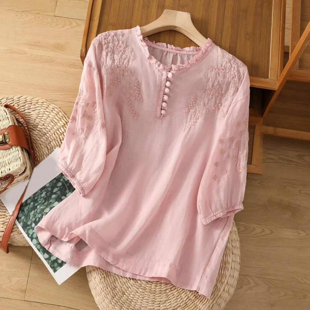 Women's Longsleeve Bohemian Puff Blouse in Pink