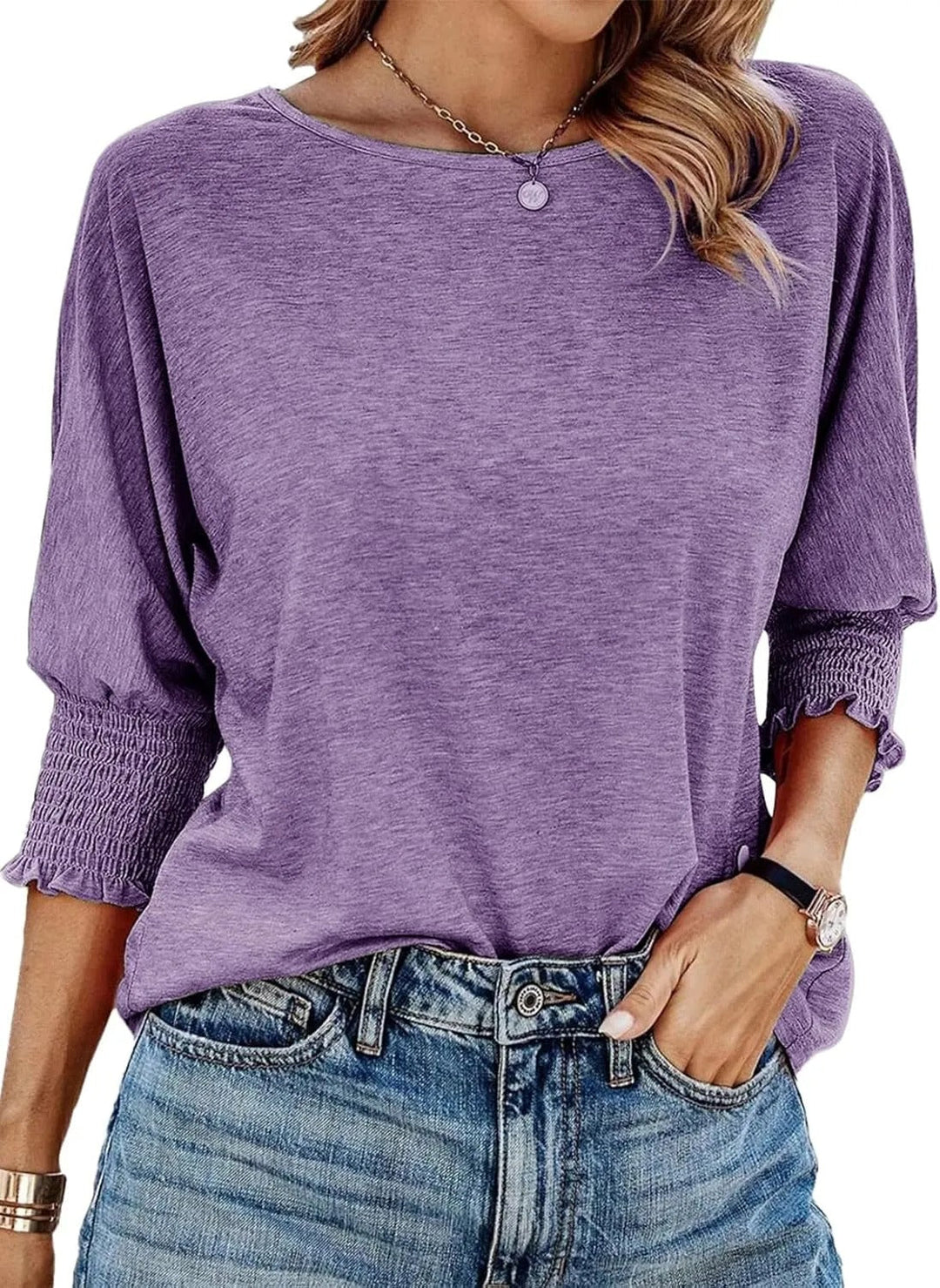 Women's Longsleeve Round-Neck Blouse in Glyzinie