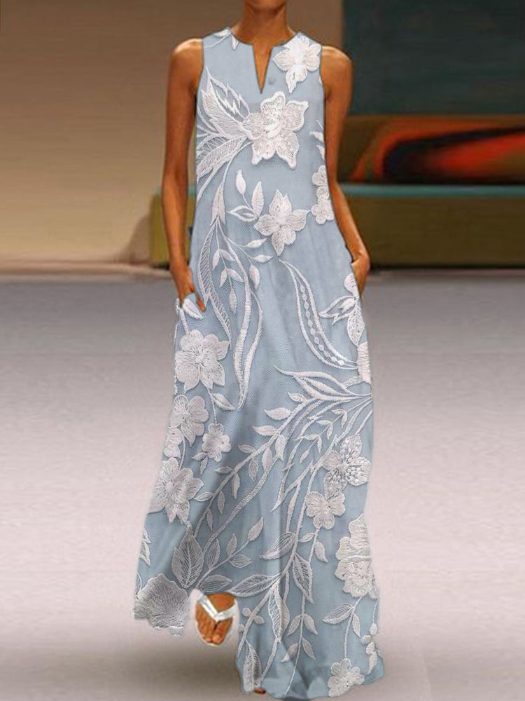 Women's Luxurious Spring Maxi Dress in Blau (Fast ausverkauft)