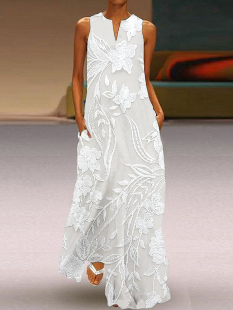 Women's Luxurious Spring Maxi Dress in Weiß (Fast ausverkauft)