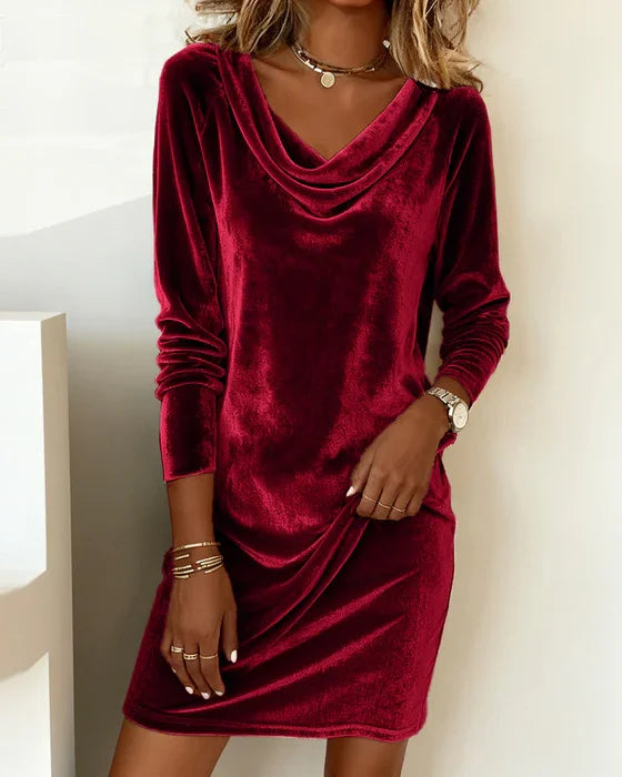 Women's Luxurious Velour Wedding Guest Dress in Red
