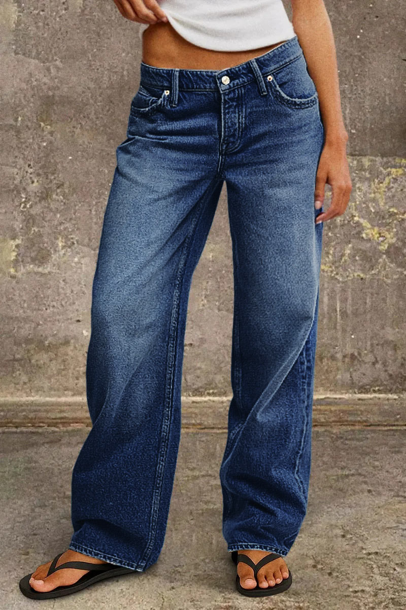 Women's Mid-Rise Straight-Leg Jeans in Dark Blue