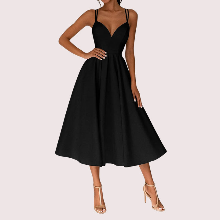 Women's Midi Summer Dress for Wedding Guests in Black