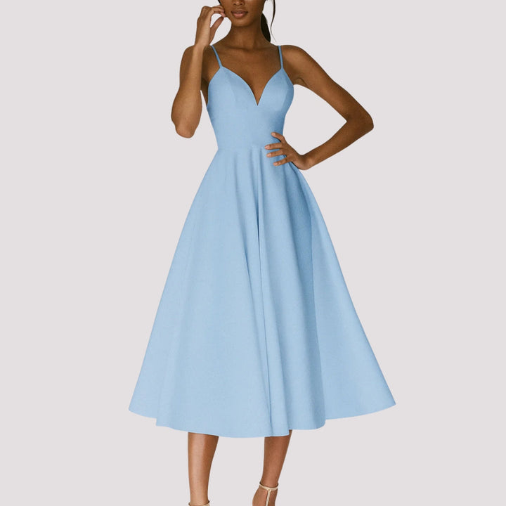 Women's Midi Summer Dress for Wedding Guests in Blue