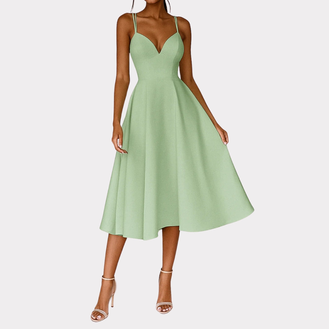 Women's Midi Summer Dress for Wedding Guests in Green
