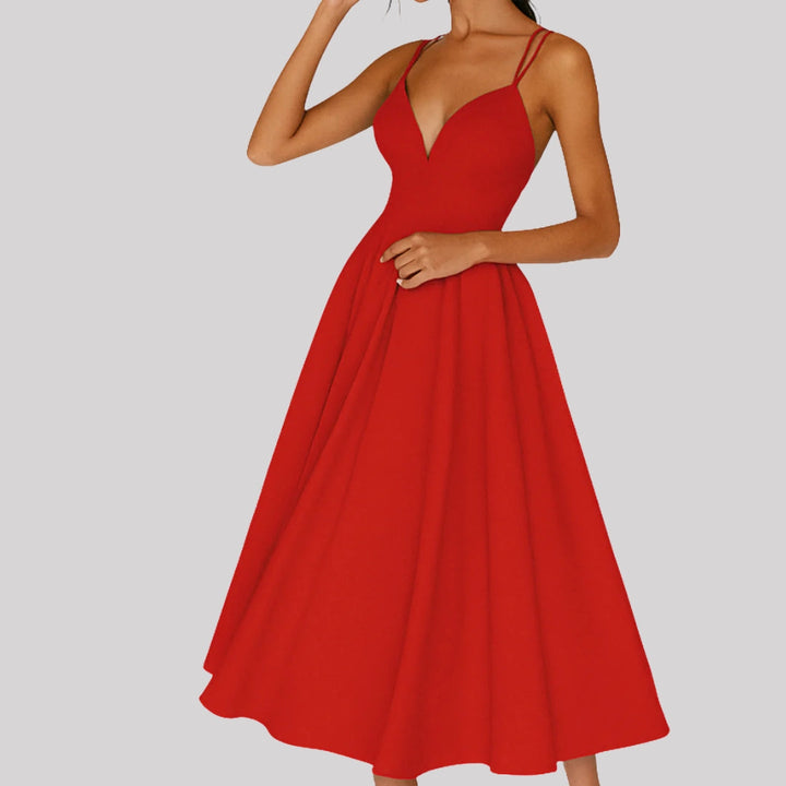 Women's Midi Summer Dress for Wedding Guests in Red
