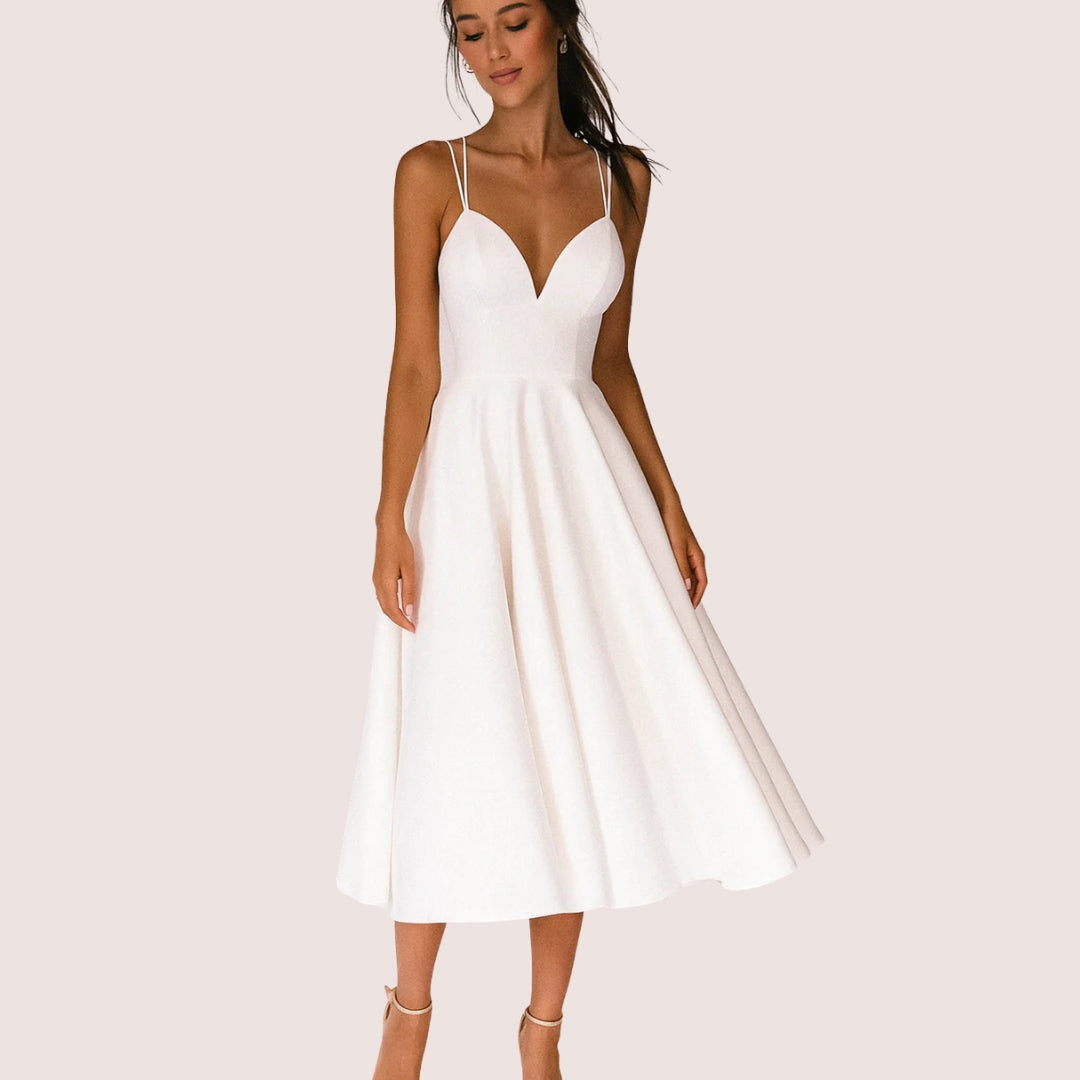 Women's Midi Summer Dress for Wedding Guests in White