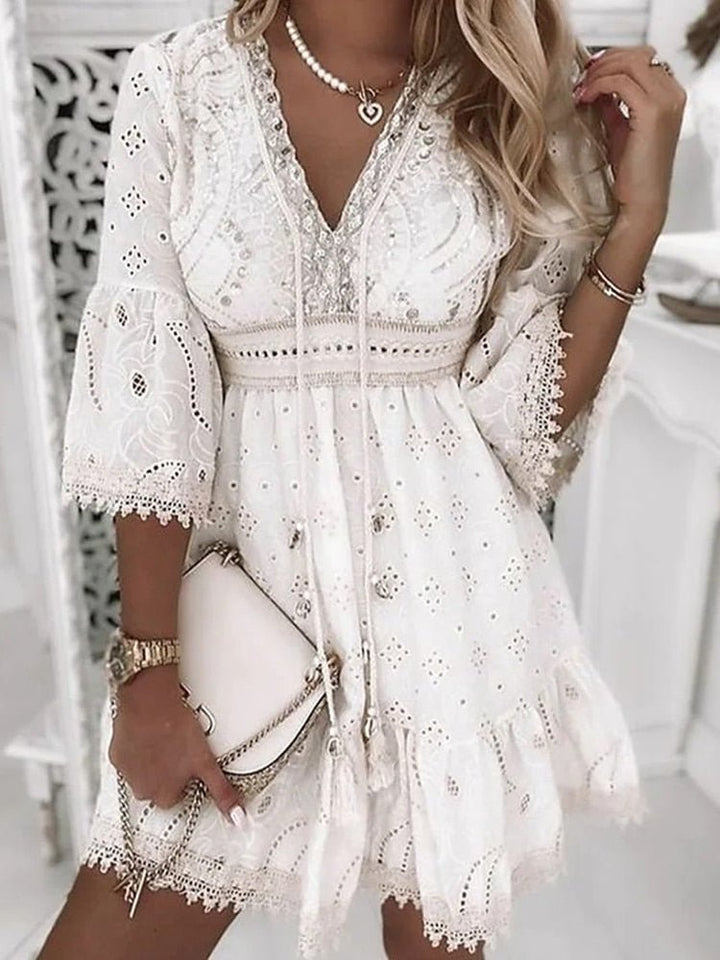 Women's Mini Lace Boho Beach Dress in White