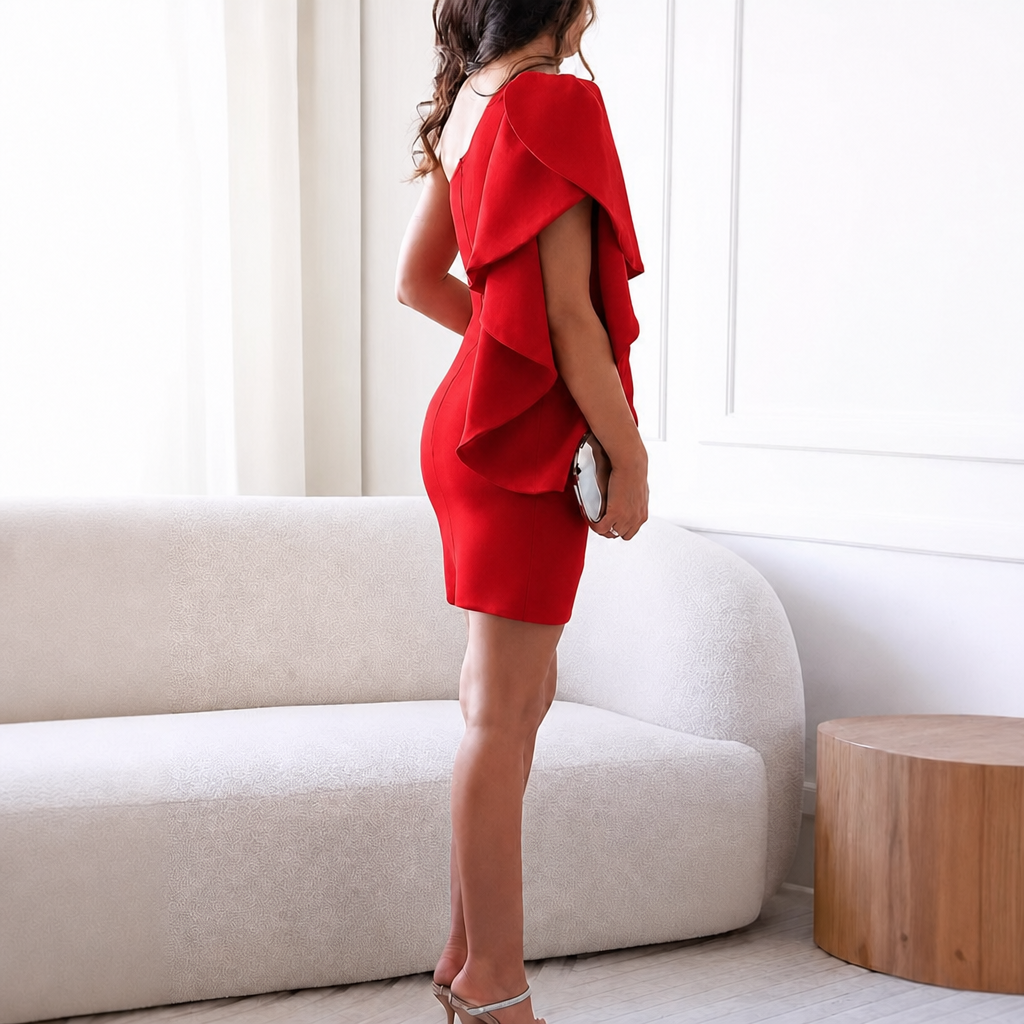 Women's Mini One-Shoulder Cocktail Dress with Ruffle (8)