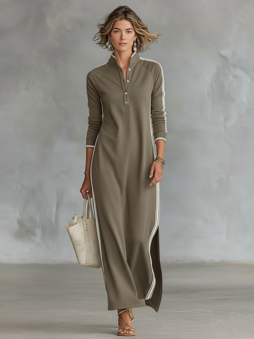 Women's Minimalist Maxi Evening Dress in Khaki