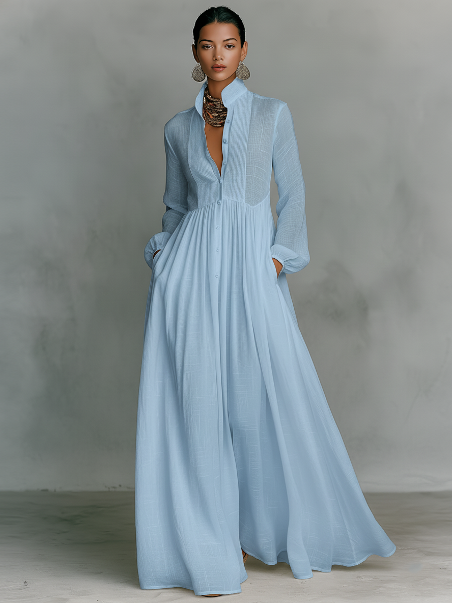 Women's Minimalist Patchwork Summer Maxi Dress in Blue