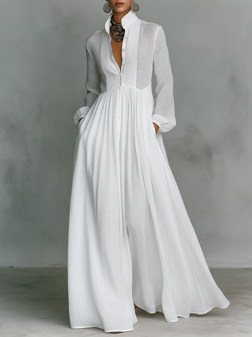 Women's Minimalist Patchwork Summer Maxi Dress in White
