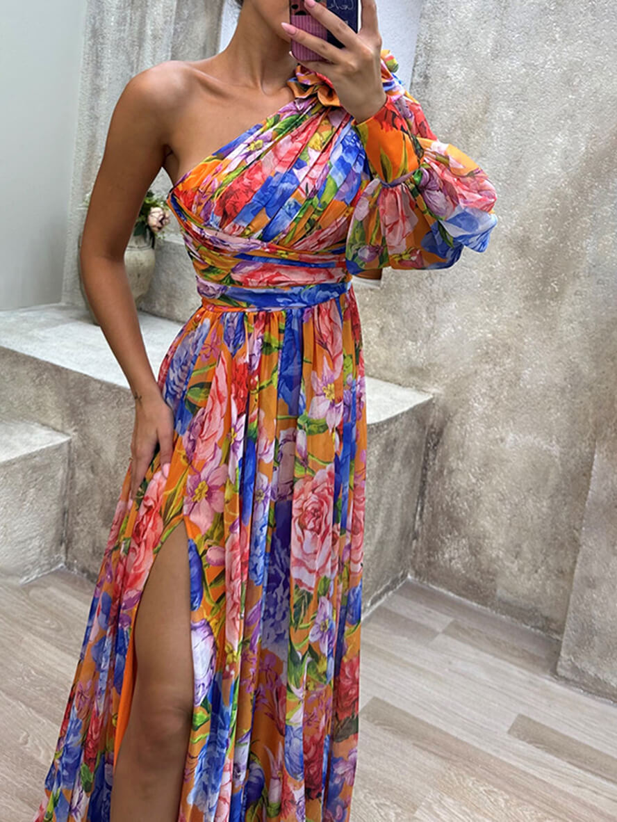 Women's One-Shoulder Floral Maxi Wedding Guest Dress for Summer Events (12)