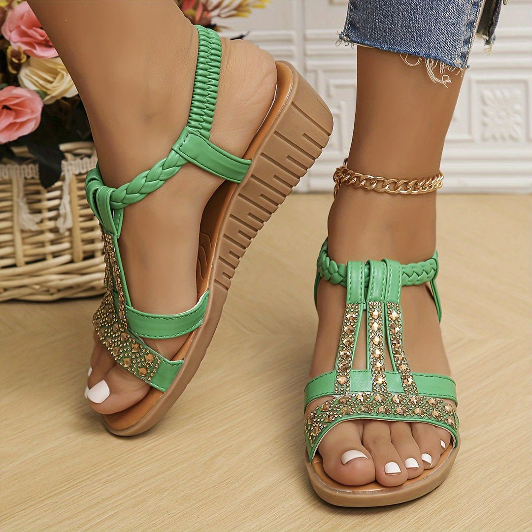 Women's Orthopedic T-Strap Wedge Sandal in Green 1