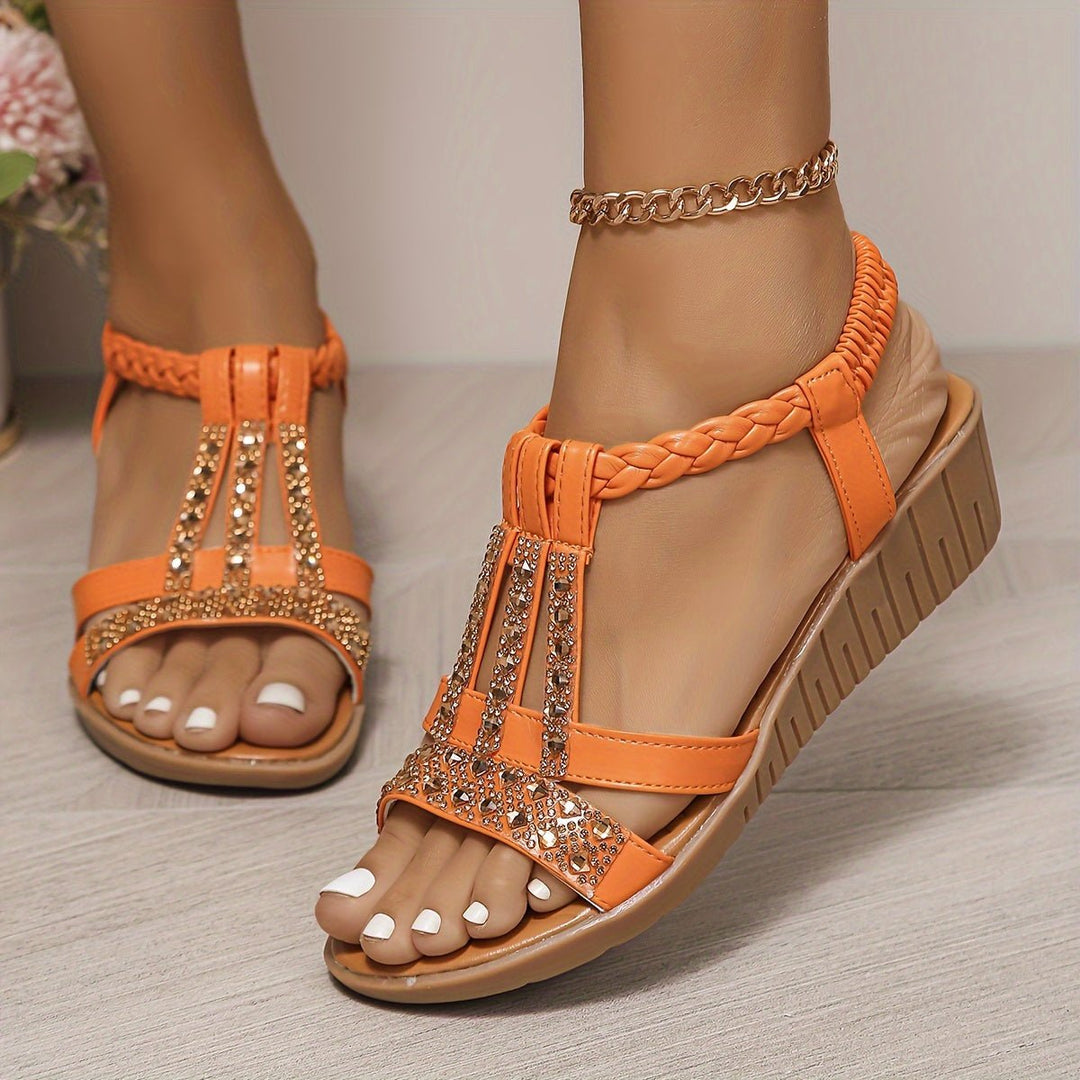 Women's Orthopedic T-Strap Wedge Sandal in Orange