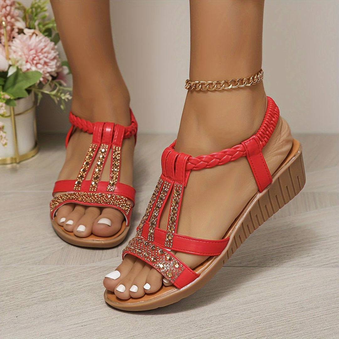 Women's Orthopedic T-Strap Wedge Sandal in Red