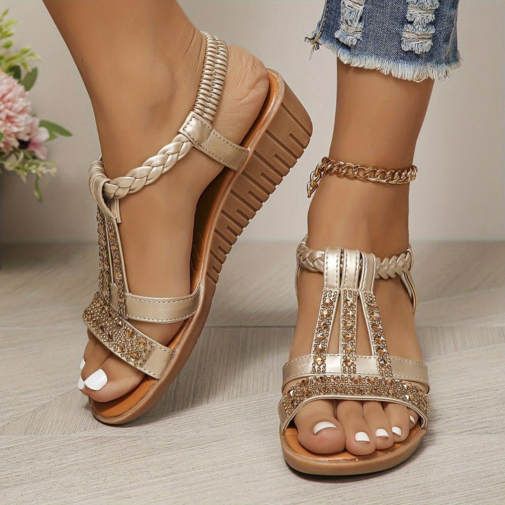 Women's Orthopedic T-Strap Wedge Sandal in Roségold