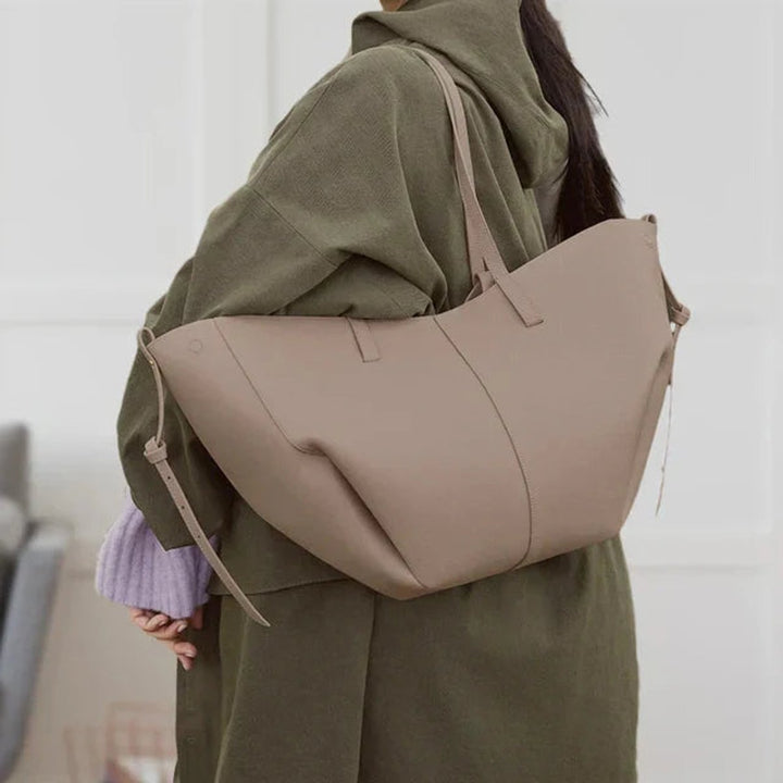 Women's Oversized Vintage Faux Leather Tote Bag in Grey