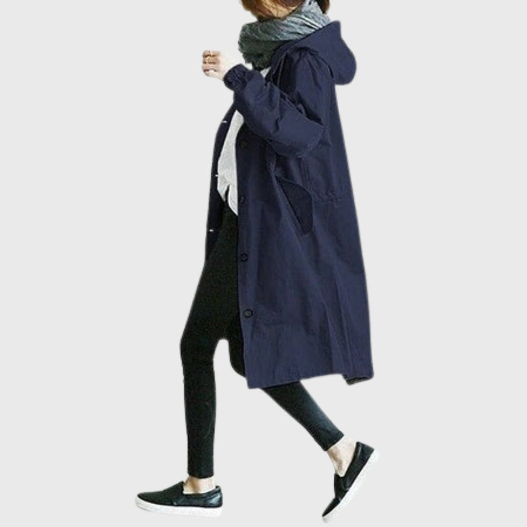 Women's Oversized Water-Repellent Hooded Trenchcoat in Blue