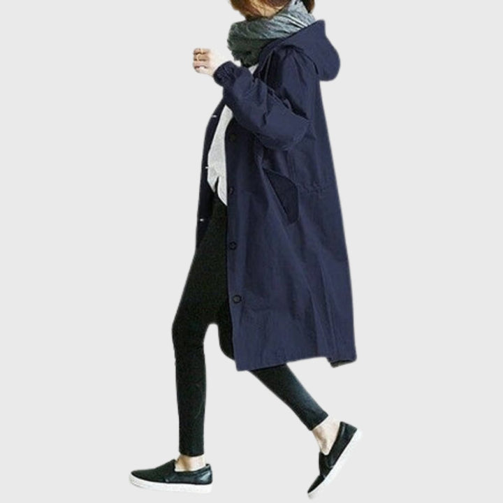 Women's Oversized Water-Repellent Hooded Trenchcoat in Blue