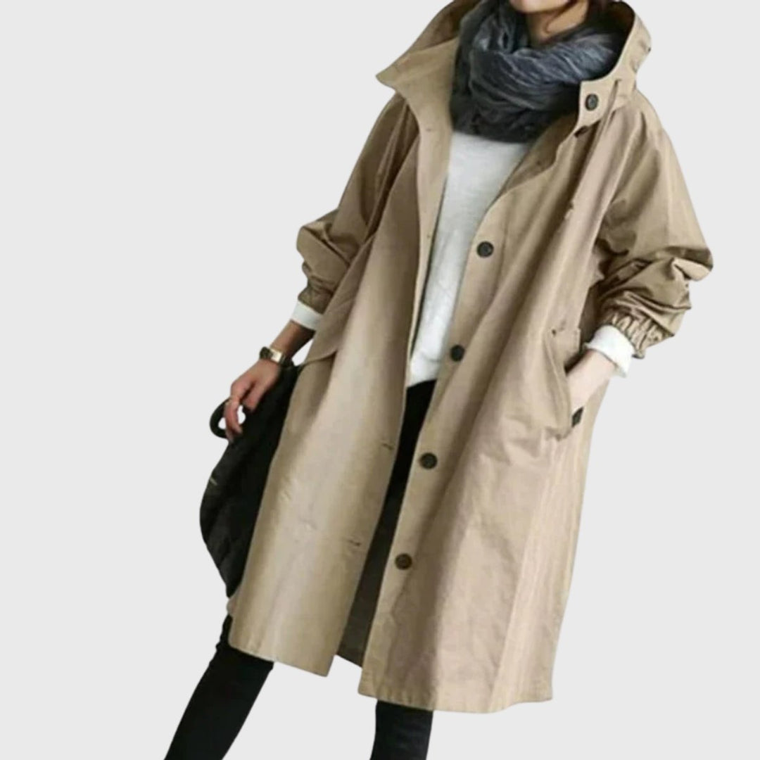 Women's Oversized Water-Repellent Hooded Trenchcoat in Brown