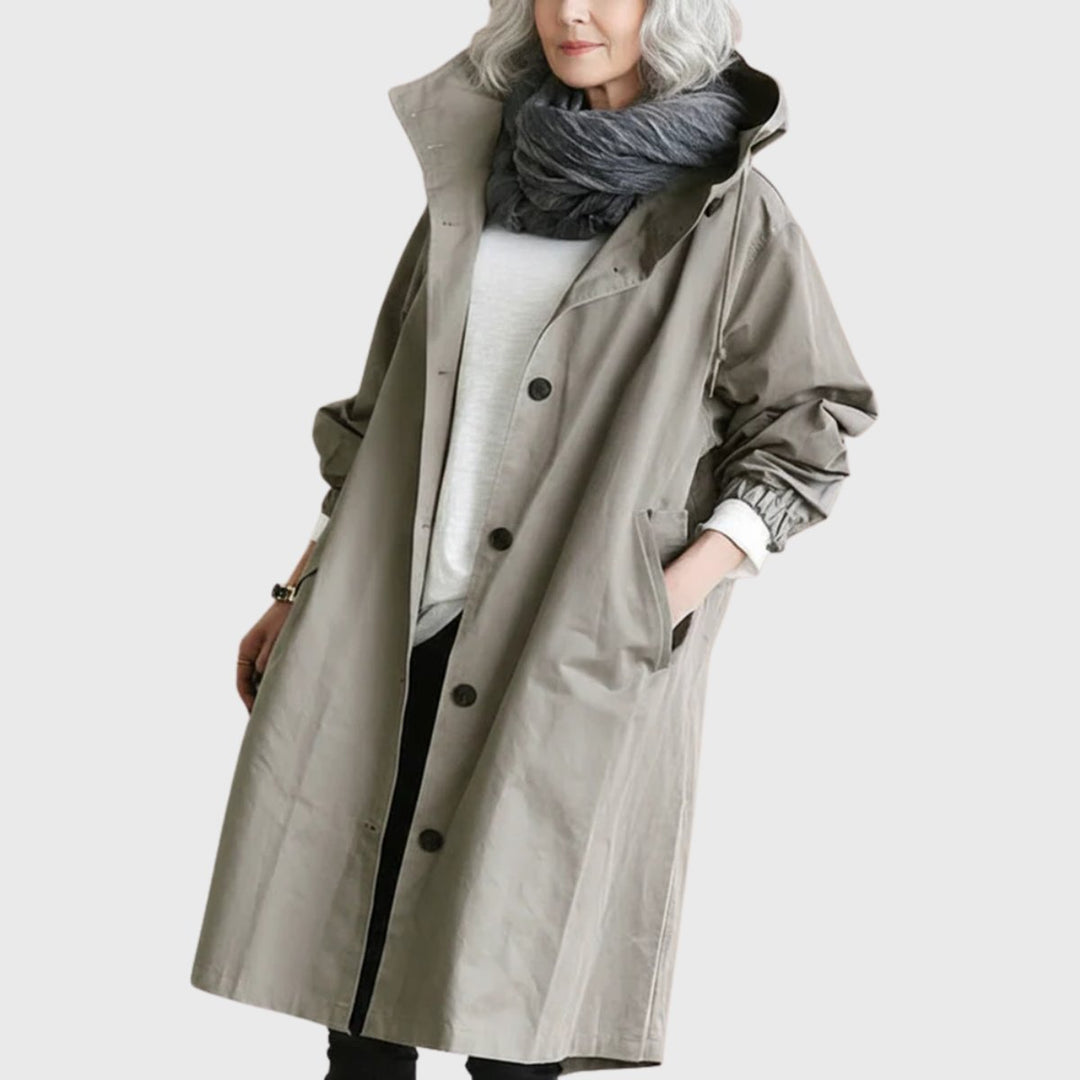 Women's Oversized Water-Repellent Hooded Trenchcoat in Grey