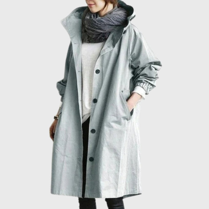 Women's Oversized Water-Repellent Hooded Trenchcoat in Light Blue