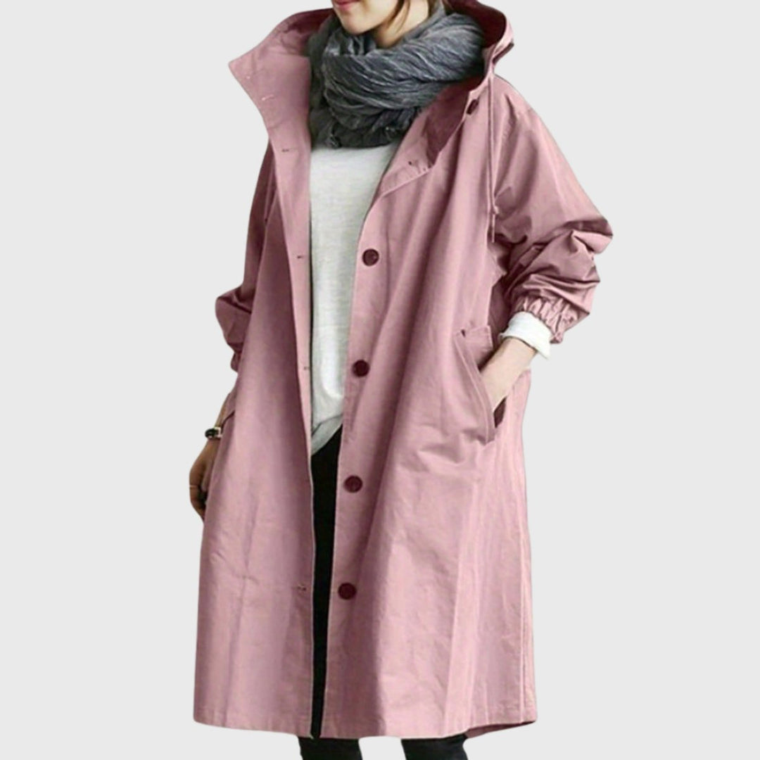 Women's Oversized Water-Repellent Hooded Trenchcoat in Pink